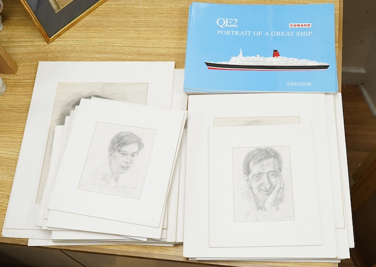 David Smith (1920-1999), a large collection of pencil sketches on tracing paper, Passengers and members of the crew, QE2 cruise 1996/97, each signed, inscribed and dated, together with ‘Cunard portrait of a Great Ship’ s